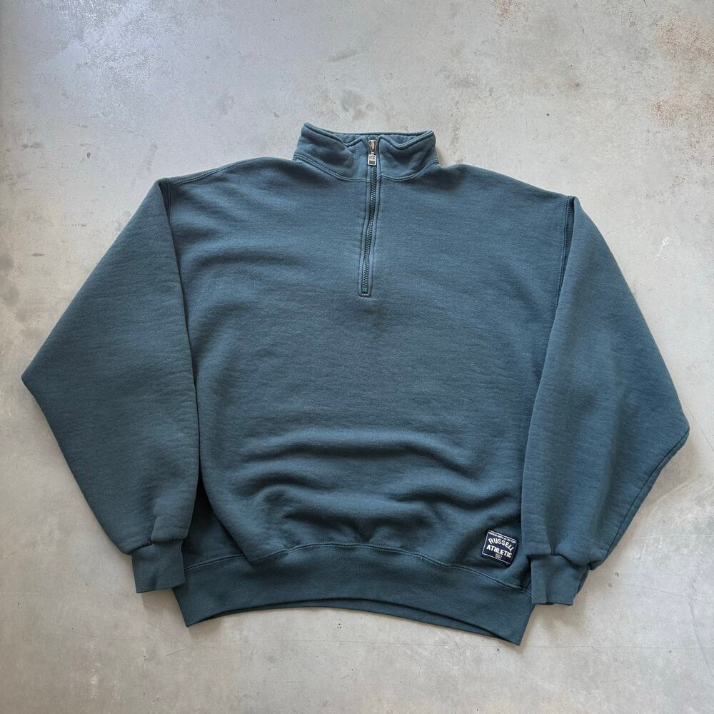 Vintage 90’s Russell Athletic Tonal Forest Green Quarter Zip Sweatshirt Size L